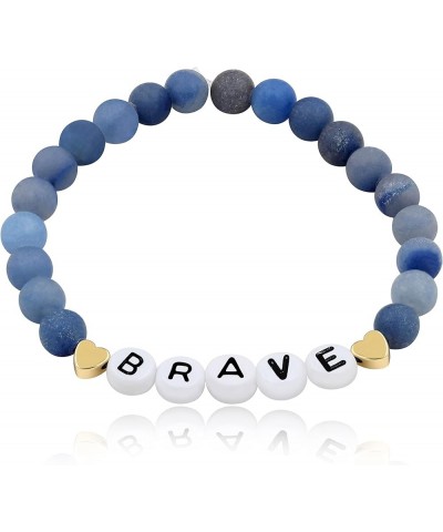 Faith Brave Love Inspirational Bracelets, Natural Matte Aventurine Beads Bracelet 17cm/6.7inch BRAVE-blue $8.99 Bracelets