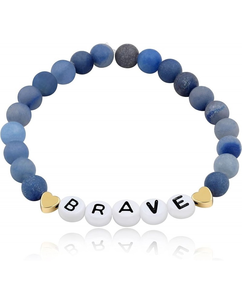 Faith Brave Love Inspirational Bracelets, Natural Matte Aventurine Beads Bracelet 17cm/6.7inch BRAVE-blue $8.99 Bracelets