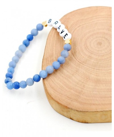 Faith Brave Love Inspirational Bracelets, Natural Matte Aventurine Beads Bracelet 17cm/6.7inch BRAVE-blue $8.99 Bracelets