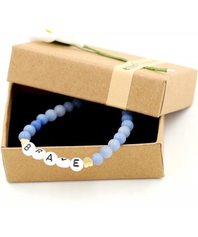 Faith Brave Love Inspirational Bracelets, Natural Matte Aventurine Beads Bracelet 17cm/6.7inch BRAVE-blue $8.99 Bracelets