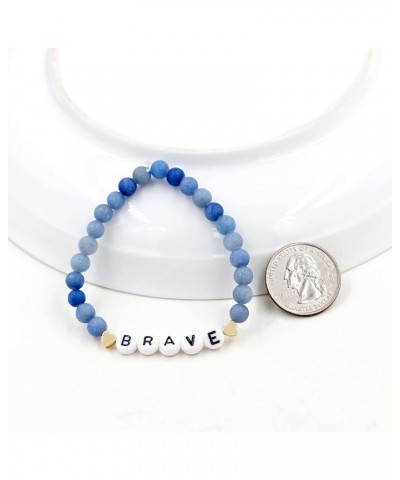 Faith Brave Love Inspirational Bracelets, Natural Matte Aventurine Beads Bracelet 17cm/6.7inch BRAVE-blue $8.99 Bracelets