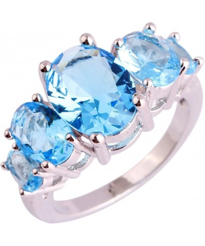 925 Sterling Silver Created Blue Topaz Filled 5 Stone Engagement Ring Band Sky Blue $4.23 Rings