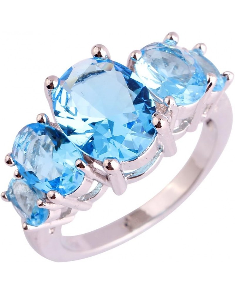 925 Sterling Silver Created Blue Topaz Filled 5 Stone Engagement Ring Band Sky Blue $4.23 Rings