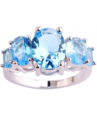 925 Sterling Silver Created Blue Topaz Filled 5 Stone Engagement Ring Band Sky Blue $4.23 Rings