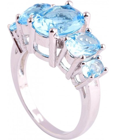 925 Sterling Silver Created Blue Topaz Filled 5 Stone Engagement Ring Band Sky Blue $4.23 Rings