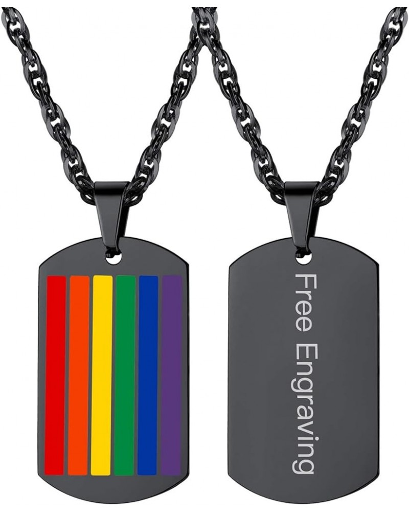 Hypoallergenic 925 Sterling Silver/Stainless Steel LGBT Bar/Dog Tag/Bead Pendant Necklace, Custom Engraved Rainbow Flag Lesbi...