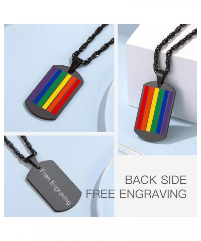 Hypoallergenic 925 Sterling Silver/Stainless Steel LGBT Bar/Dog Tag/Bead Pendant Necklace, Custom Engraved Rainbow Flag Lesbi...