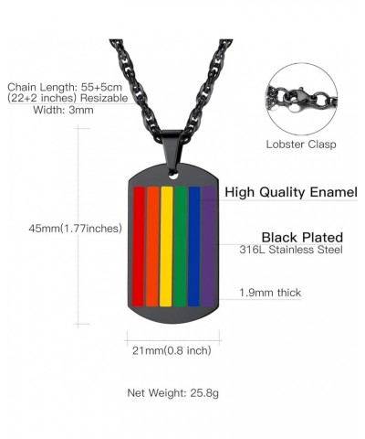 Hypoallergenic 925 Sterling Silver/Stainless Steel LGBT Bar/Dog Tag/Bead Pendant Necklace, Custom Engraved Rainbow Flag Lesbi...