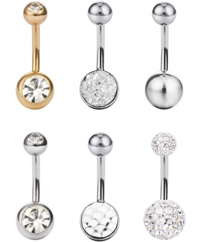 5-10pcs 14G Stainless Steel Belly Button Rings Womens Navel Piercing Body Jewelry 6pcs-White Color Crystals-Mix $7.40 Body Je...