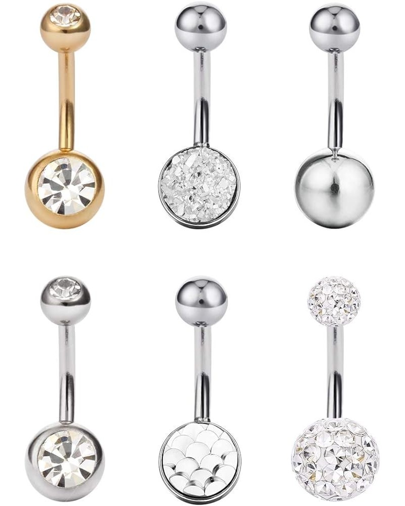 5-10pcs 14G Stainless Steel Belly Button Rings Womens Navel Piercing Body Jewelry 6pcs-White Color Crystals-Mix $7.40 Body Je...