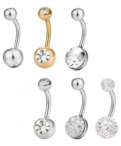 5-10pcs 14G Stainless Steel Belly Button Rings Womens Navel Piercing Body Jewelry 6pcs-White Color Crystals-Mix $7.40 Body Je...