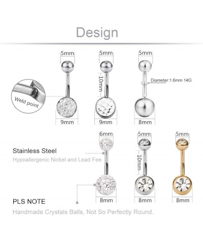 5-10pcs 14G Stainless Steel Belly Button Rings Womens Navel Piercing Body Jewelry 6pcs-White Color Crystals-Mix $7.40 Body Je...