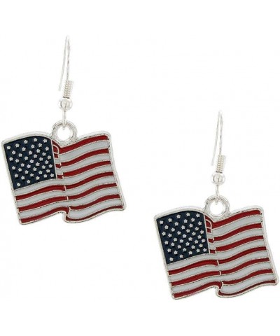 American Flag Metal Dangle Earrings, 4th Of July Patriotic USA Red White Blue (Silver) $6.46 Earrings