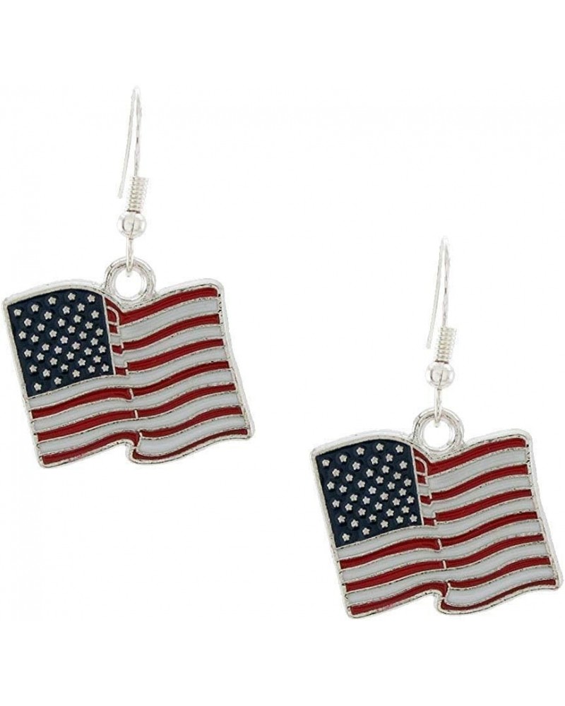 American Flag Metal Dangle Earrings, 4th Of July Patriotic USA Red White Blue (Silver) $6.46 Earrings