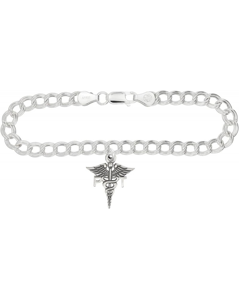 LGU® Sterling Silver Oxidized Physical Therapist PT Caduceus Charm -with Options Charm Bracelet $14.50 Bracelets