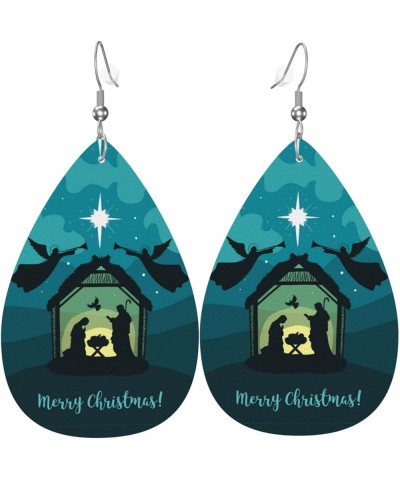 Christmas Christian Nativity Scene Pattern Earrings Faux Leather Dangle Earrings Teardrop Earrings Decor Christmas Christian ...