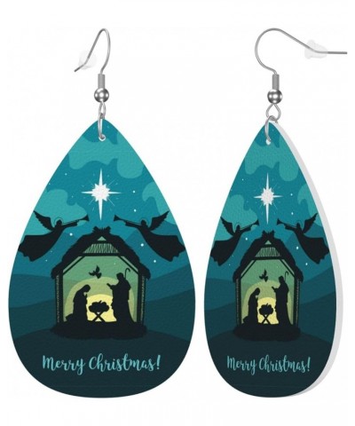 Christmas Christian Nativity Scene Pattern Earrings Faux Leather Dangle Earrings Teardrop Earrings Decor Christmas Christian ...