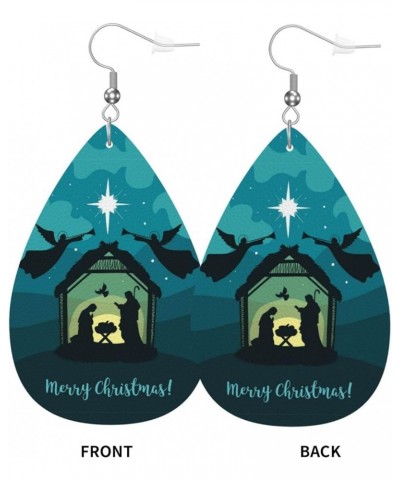 Christmas Christian Nativity Scene Pattern Earrings Faux Leather Dangle Earrings Teardrop Earrings Decor Christmas Christian ...