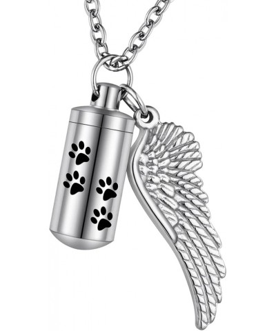 Cylinder Urn Necklace for Ashes Paw Print Cremation Jewelry for Dog and Cat Stainless Steel Memorial Keepsake Pendant with An...