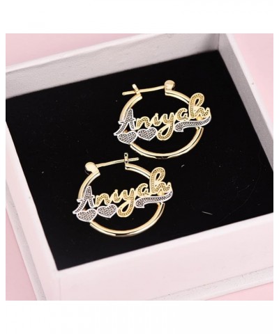 Custom Name Earrings Personalized 18K Gold Plated Name Hoop Earrings Two Tone Customized Earrings Fashion Jewelry Gift for Wo...