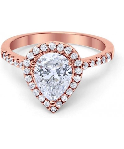 Halo Teardrop Bridal Filigree Ring Pear Round Cubic Zirconia 925 Sterling Silver Rose Tone, Simulated CZ $11.44 Rings