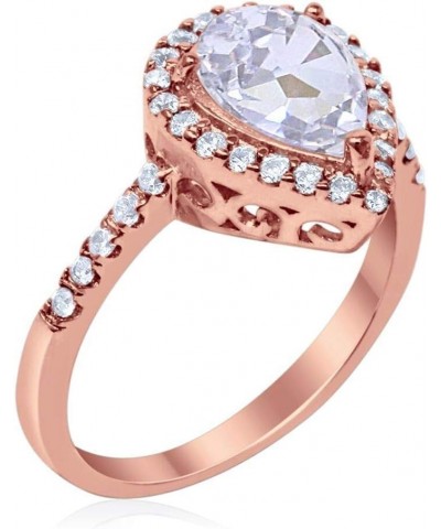 Halo Teardrop Bridal Filigree Ring Pear Round Cubic Zirconia 925 Sterling Silver Rose Tone, Simulated CZ $11.44 Rings