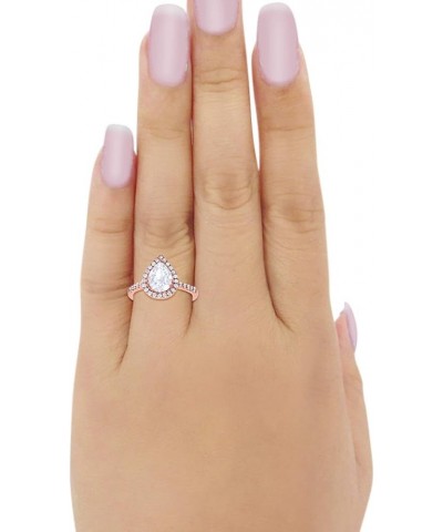 Halo Teardrop Bridal Filigree Ring Pear Round Cubic Zirconia 925 Sterling Silver Rose Tone, Simulated CZ $11.44 Rings