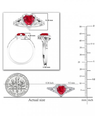 6mm Heart Lab Created Gemstone & White Diamond Engagement Ring in 925 Sterling Silver 6.5 925 Sterling Silver Lab-created Rub...