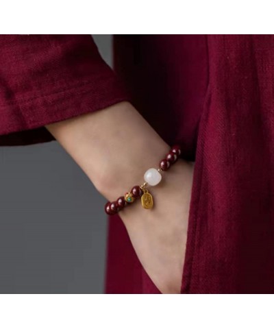 Cinnabar Bracelet Female Hetian Jade Pearl Buddha Bracelet Wealth Gold Wire Red Rope Bracelet Cord Rope Bracelet for Protecti...