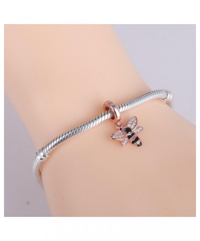 Rose Gold Bee Charms 925 Sterling Silver Queen Bee Dangle Charm for 3mm Snake Chain Bracelet $10.38 Bracelets