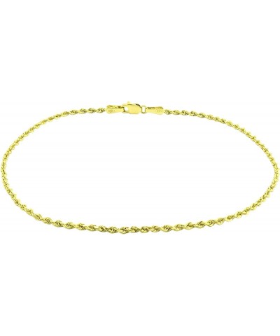 10k Yellow Gold 1.5mm Solid Rope Chain Diamond Cut Bracelet or Anklet, Womens Jewelry Lobster Clasp 7" 7.5" 8" 8.5" 9 Yellow ...