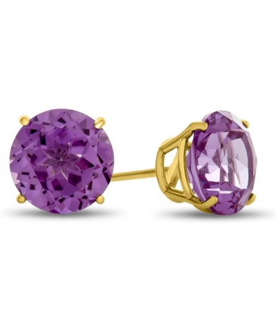 Solid 10k Gold or Sterling Silver Round 7mm Stone Stud Earrings Simulated Alexandrite Yellow Gold $55.80 Earrings