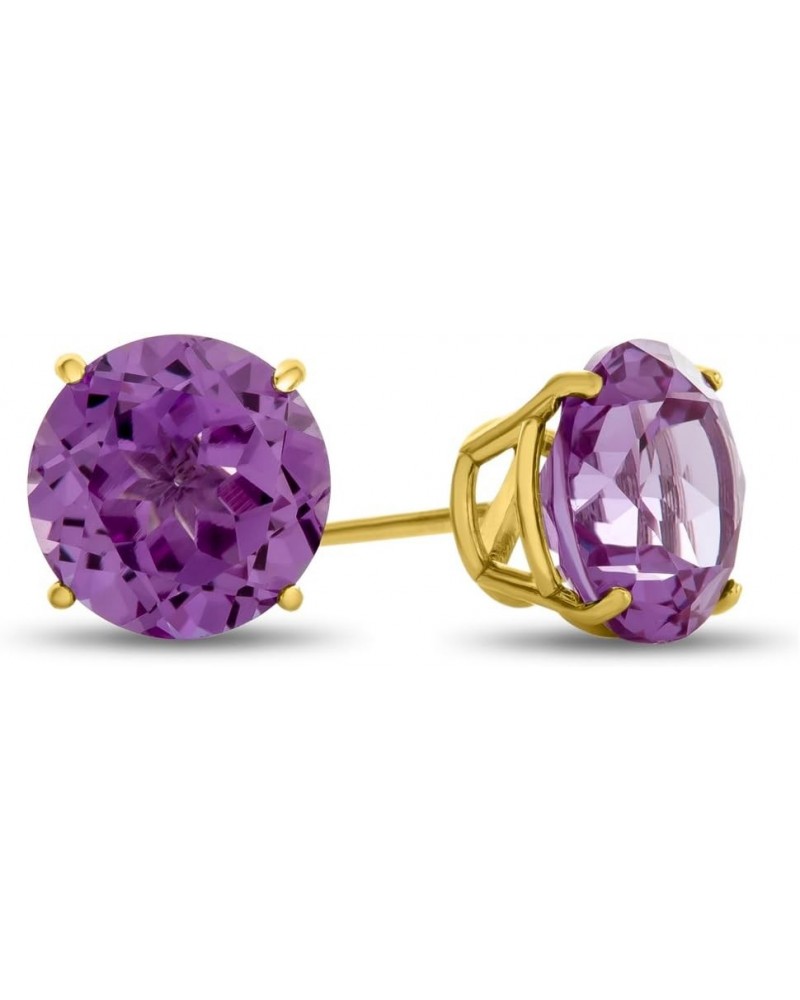 Solid 10k Gold or Sterling Silver Round 7mm Stone Stud Earrings Simulated Alexandrite Yellow Gold $55.80 Earrings