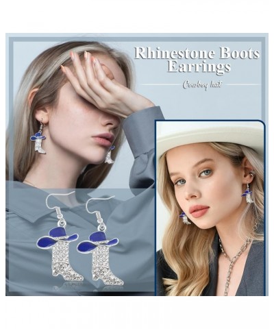 Rhinestone Western Boots Earrings Cowgirl Cowboy Enamel Hat Bohemian Rodeo Boot Drop Dangle Earrings for Women Girls Silver B...