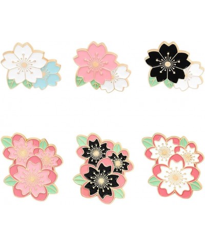 Romantic Cherry Blossom Enamel Pin Pink White Black Blue Flowers Green Leaf Brooches Metal Lapel Badges Jewelry Collection Gi...