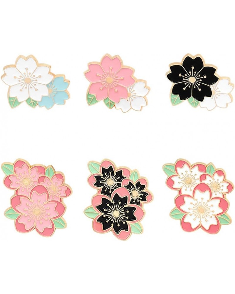 Romantic Cherry Blossom Enamel Pin Pink White Black Blue Flowers Green Leaf Brooches Metal Lapel Badges Jewelry Collection Gi...