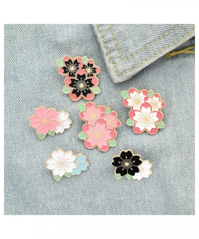 Romantic Cherry Blossom Enamel Pin Pink White Black Blue Flowers Green Leaf Brooches Metal Lapel Badges Jewelry Collection Gi...