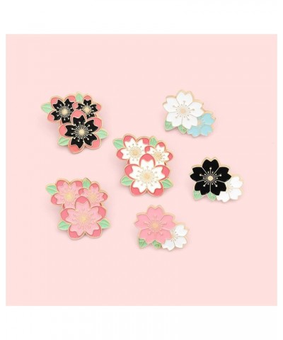 Romantic Cherry Blossom Enamel Pin Pink White Black Blue Flowers Green Leaf Brooches Metal Lapel Badges Jewelry Collection Gi...