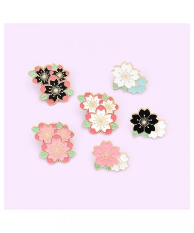 Romantic Cherry Blossom Enamel Pin Pink White Black Blue Flowers Green Leaf Brooches Metal Lapel Badges Jewelry Collection Gi...