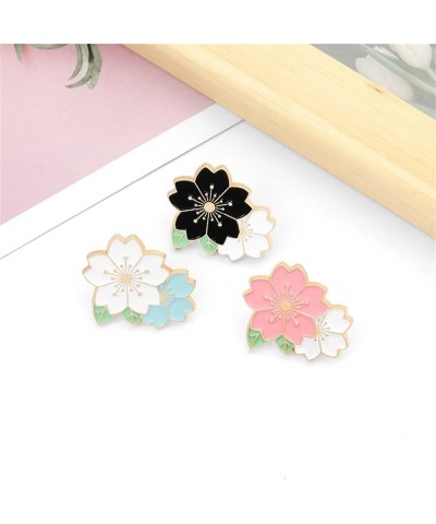 Romantic Cherry Blossom Enamel Pin Pink White Black Blue Flowers Green Leaf Brooches Metal Lapel Badges Jewelry Collection Gi...