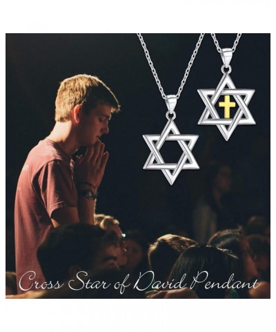 Star of David Necklace for Men Women Gold/Stainless Steel Hexagon Pendant with Cross/Ruby Stone/Classic Jewish Isael Necklace...