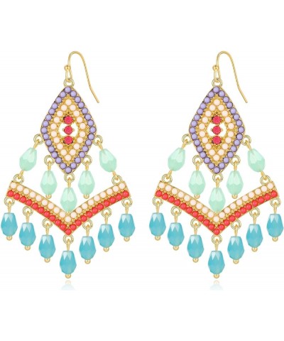 Long Beaded Statement Earrings for Women Seed Bead Tribal Drop Earrings Bead Chandelier Dangle Earrings EH21199A $6.23 Earrings