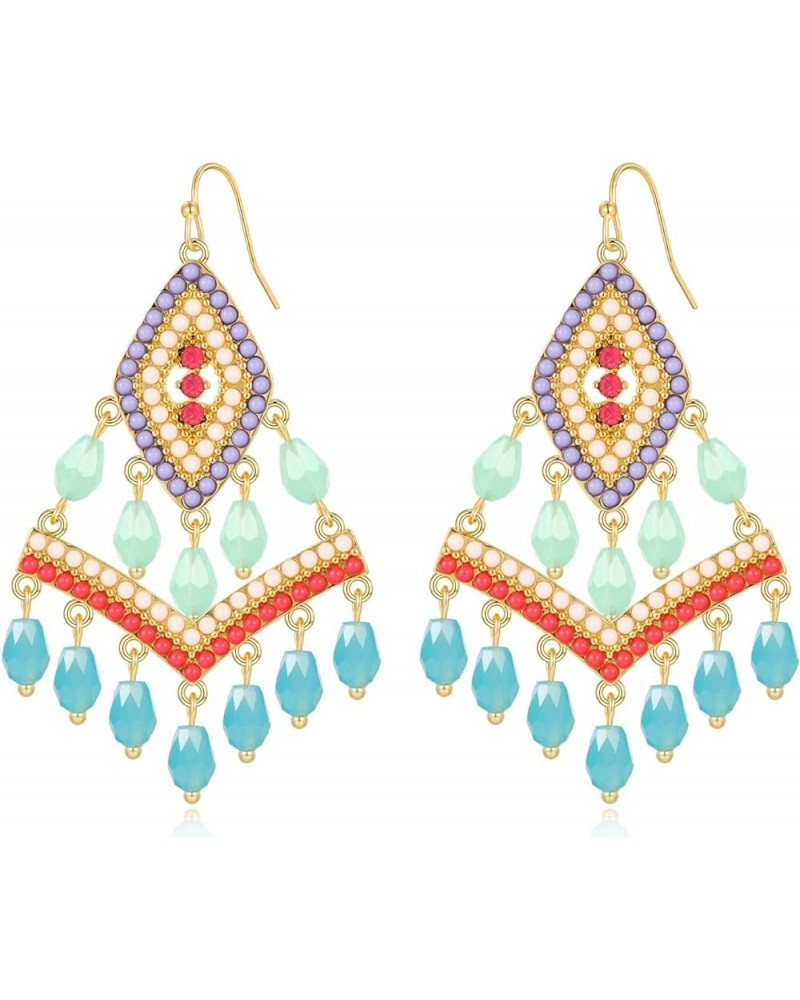 Long Beaded Statement Earrings for Women Seed Bead Tribal Drop Earrings Bead Chandelier Dangle Earrings EH21199A $6.23 Earrings