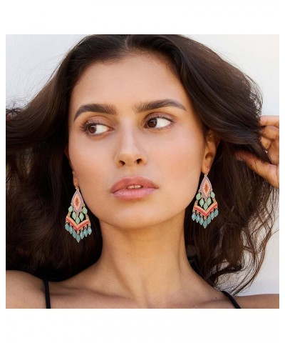 Long Beaded Statement Earrings for Women Seed Bead Tribal Drop Earrings Bead Chandelier Dangle Earrings EH21199A $6.23 Earrings