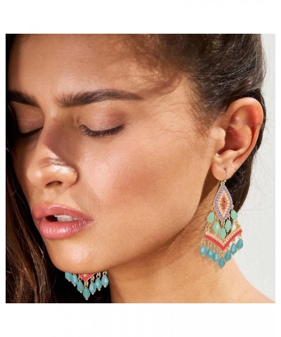 Long Beaded Statement Earrings for Women Seed Bead Tribal Drop Earrings Bead Chandelier Dangle Earrings EH21199A $6.23 Earrings