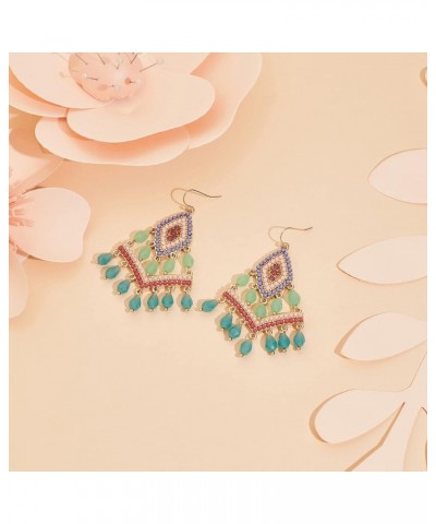 Long Beaded Statement Earrings for Women Seed Bead Tribal Drop Earrings Bead Chandelier Dangle Earrings EH21199A $6.23 Earrings