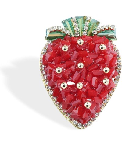 Women's Red Natural Gemstone Cherry Brooch Pin Crystal Enamel Leaf Lapel Pin Hat Pins Red Strawberry $10.79 Brooches & Pins