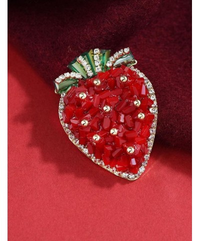 Women's Red Natural Gemstone Cherry Brooch Pin Crystal Enamel Leaf Lapel Pin Hat Pins Red Strawberry $10.79 Brooches & Pins