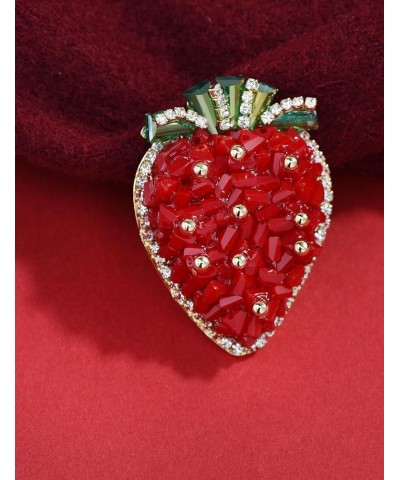 Women's Red Natural Gemstone Cherry Brooch Pin Crystal Enamel Leaf Lapel Pin Hat Pins Red Strawberry $10.79 Brooches & Pins