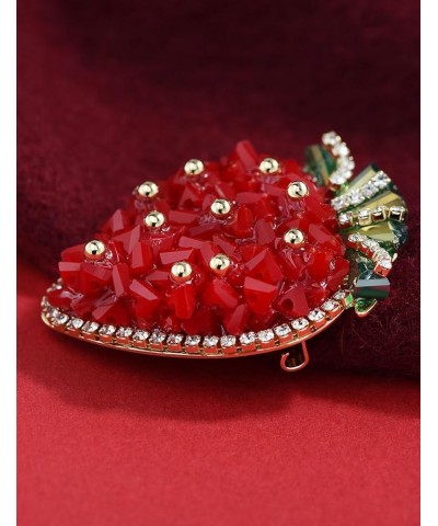 Women's Red Natural Gemstone Cherry Brooch Pin Crystal Enamel Leaf Lapel Pin Hat Pins Red Strawberry $10.79 Brooches & Pins